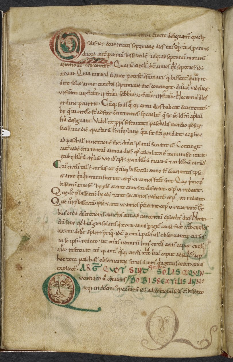 ロイヤル 13. A.XI、f.79v イニシャルの人間の顔、De temporum ratione、Bede the Venerable (ベラム) 作： 英語学校