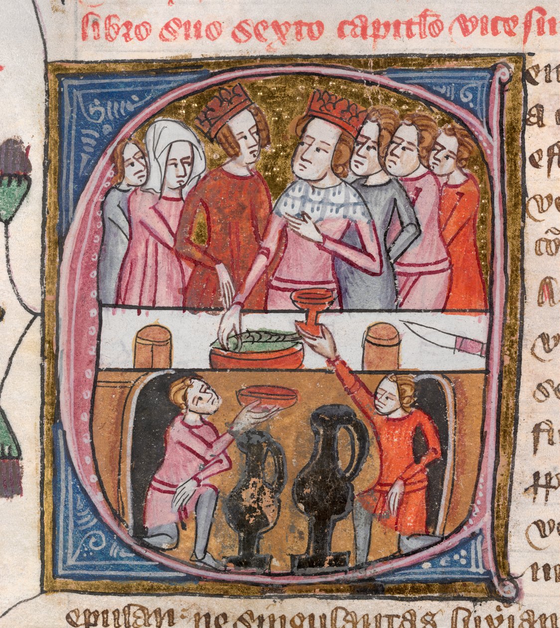 ロイヤル 6 E. VI、f.259v、王と王妃の饗宴、「Omne Bonum」より 作： 英語学校