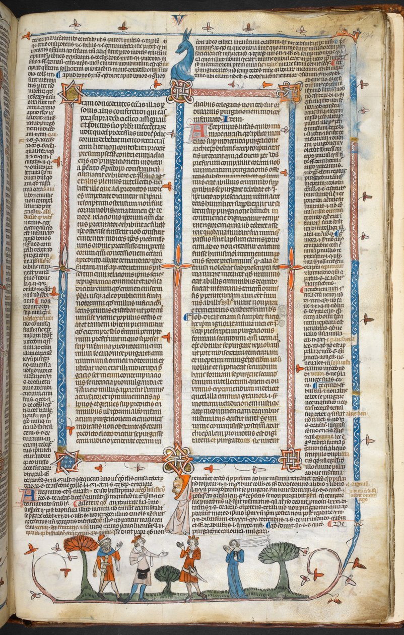 Royal MS 10 IV f.294r 中世の人物と周辺装飾、「Smithfield Decretals」のイラスト (ベラム) 作： 英語学校