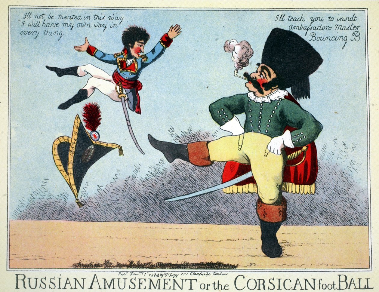 ロシアの娯楽やコルシカのサッカー、パブ。トーマス・テッグ著、チープサイド、ロンドン、1814年1月（手描きの彫刻） 作： 英語学校
