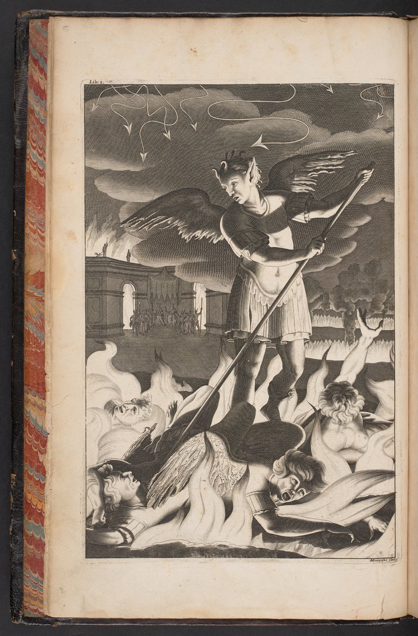 1830〜1860年頃ジョン・マーチン『光降る深淵（失楽園図）』複製版画 額装 ジョン・ミルトンの失楽園よりサタン