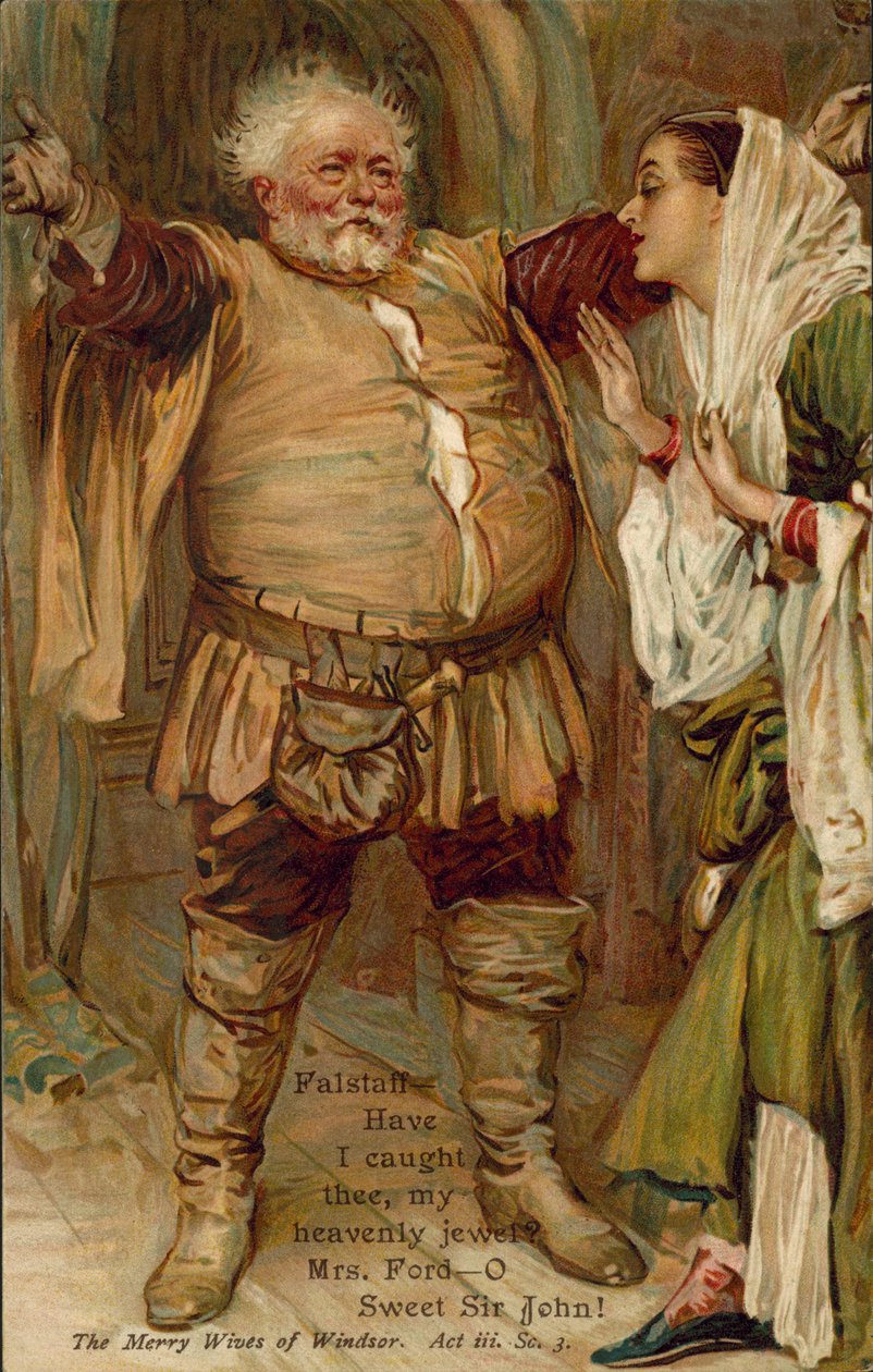 ウィリアム・シェイクスピア作『陽気な女房たち』の一場面（カラーリトグラフ） 作： 英語学校