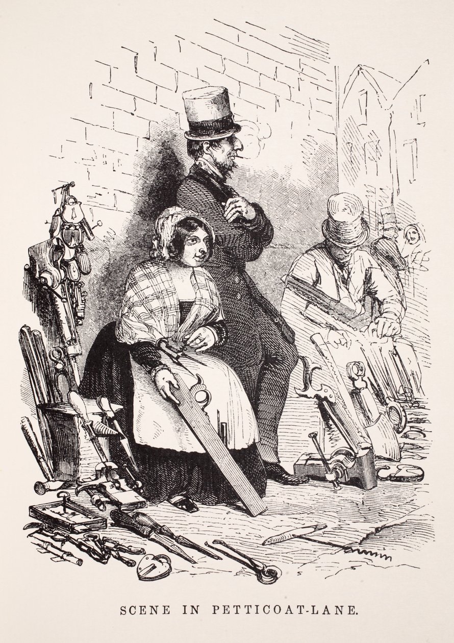 パティコートレーンのシーン。ロンドンレイバーとロンドンプアーのイラスト、パブHenry Mayhew作。 1862 作： 英語学校