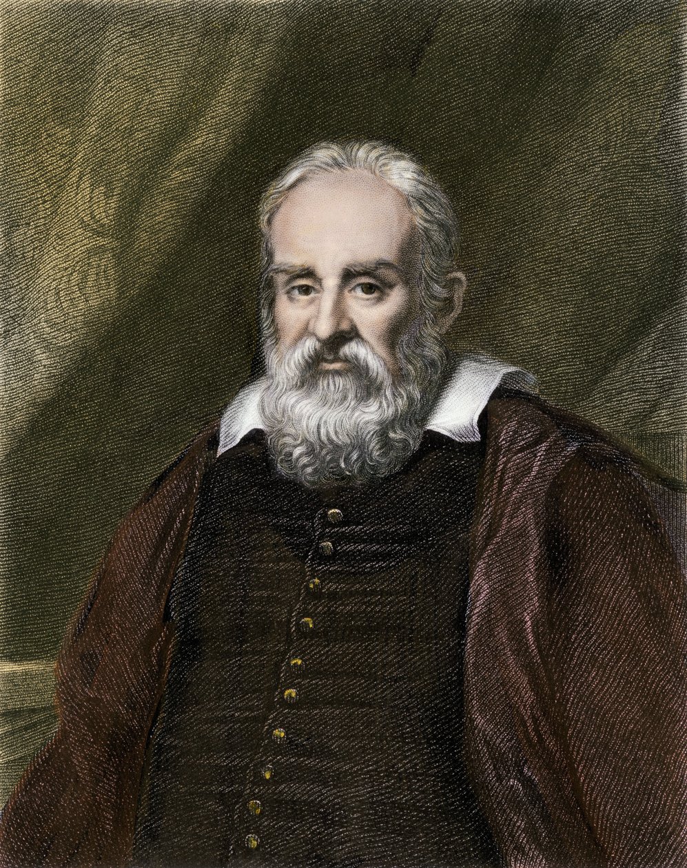 科学と科学者：イタリアの天文学者ガリレオ・ガリレイ（1564-1642）の肖像。カラー版画。 作： 英語学校