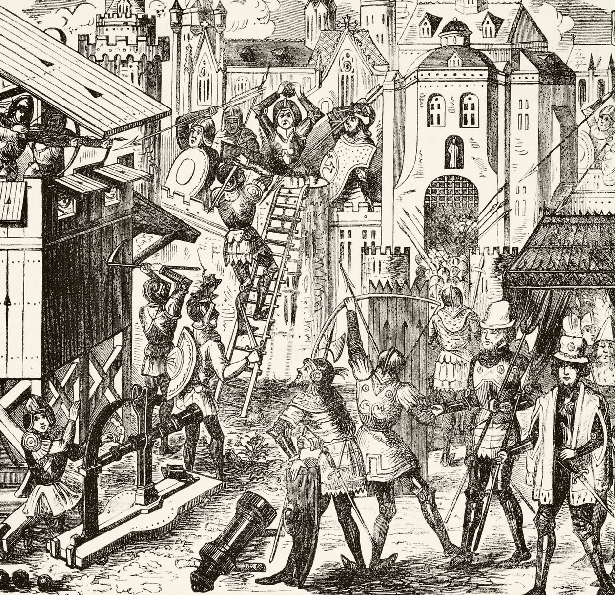 15世紀の包囲作戦、ウィリアムヒックマンスミスオーブリー（1858〜1916年）による「イングランドの国内および国内史」よりロンドン、1890年頃 作： 英語学校