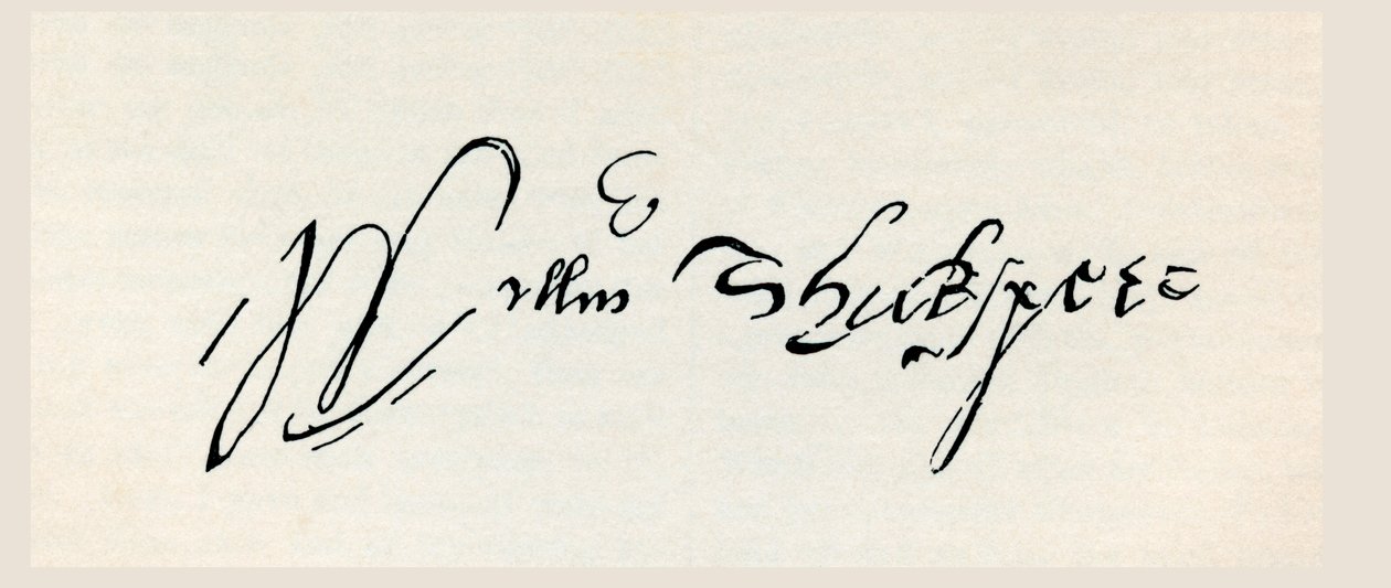 ウィリアム・シェイクスピアのサイン（1896年に出版された「The Works of William Shakespeare」より）（エングレーヴィング 作： 英語学校