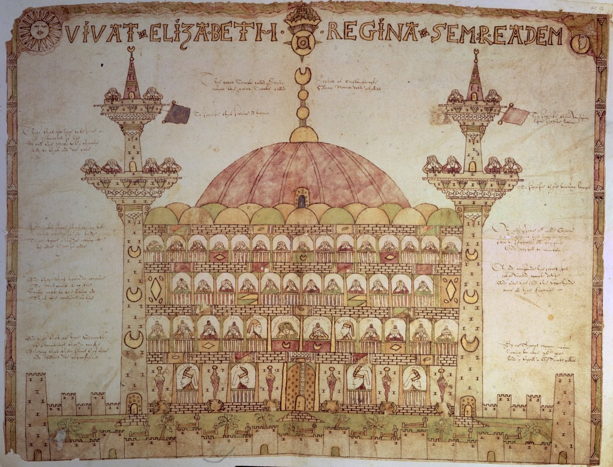 Sloane 5234 fol.91v-92 コンスタンティノープルのアヤソフィアの表現、トーマス・モーガン (ベラム) による詩付き 作： 英語学校