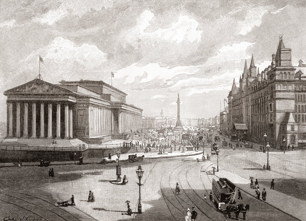 リバプールのセント・ジョージ・ホールとライム・ストリート、1893年頃に出版された『Cities of the World』より（プリント） 作： 英語学校