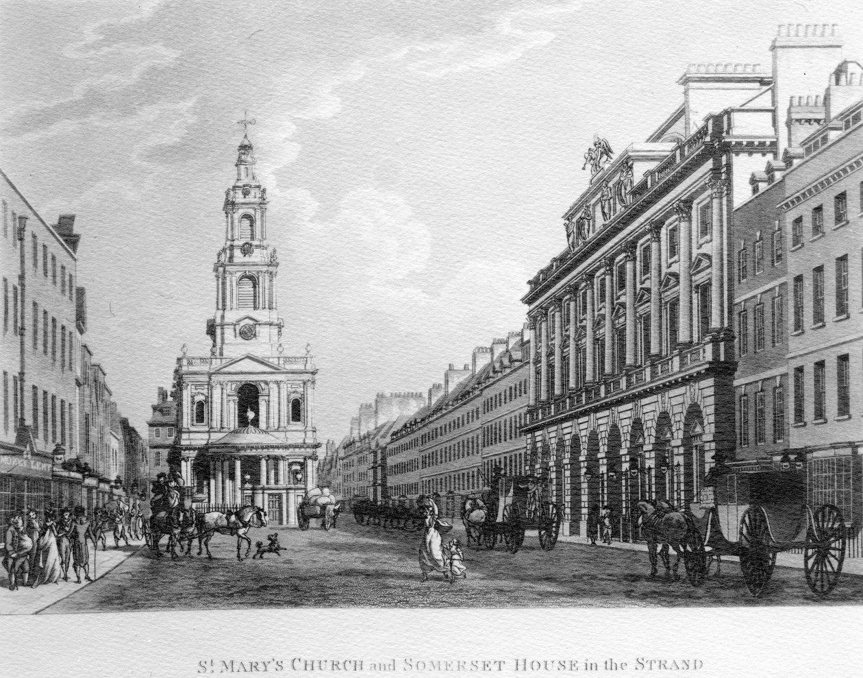 セントメアリーズ教会とストランドのサマセットハウス、1796年 作： 英語学校