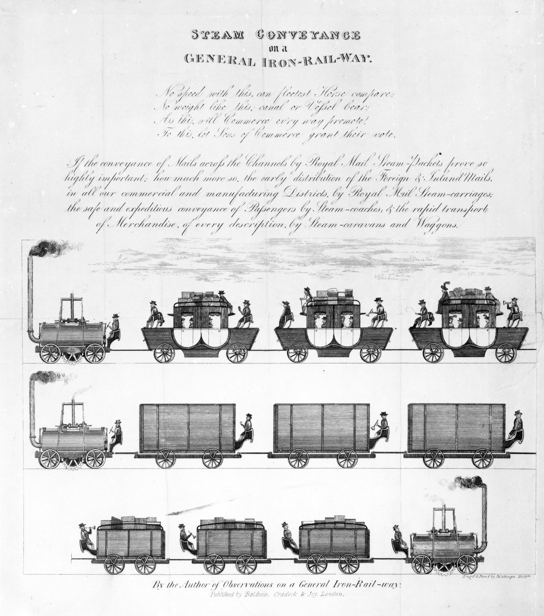 一般鉄鉄道の蒸気輸送、1825年（彫刻） 作： 英語学校