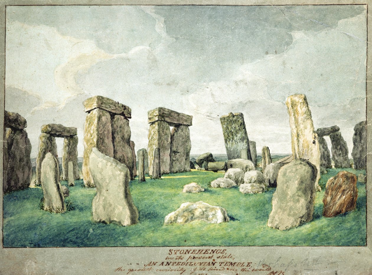 現在の状態のストーンヘンジ、アンペディルニア寺院、1821年（紙にトイレ） 作： 英語学校