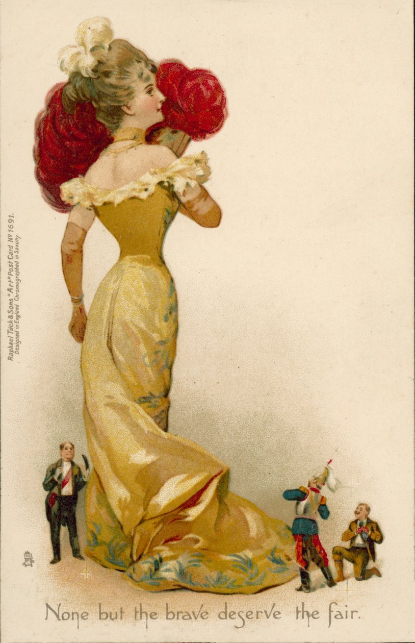 貴婦人の求婚を競う求婚者たち（カラーリトグラフ） 作： 英語学校