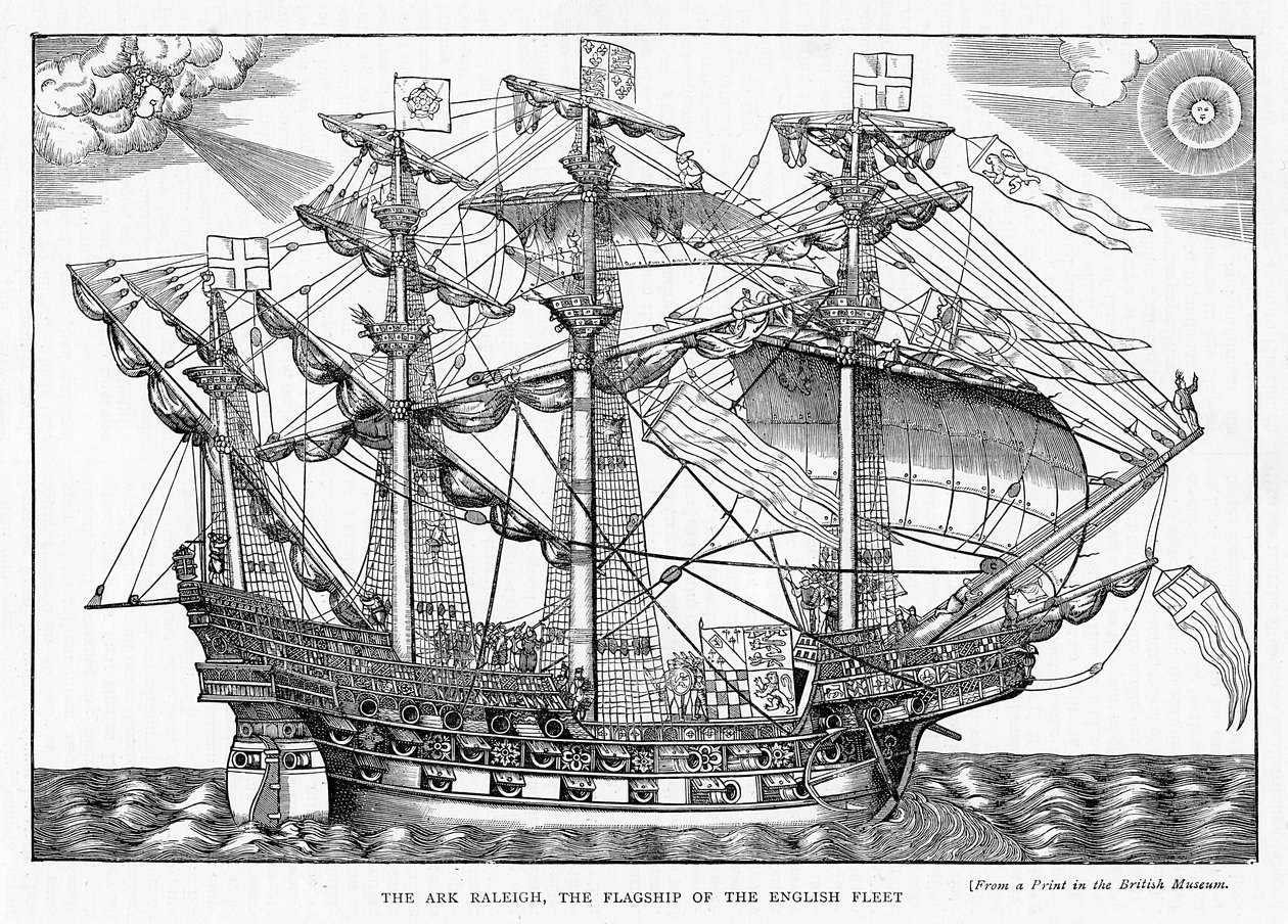 1888年の「レジャーアワー」からのイギリス艦隊の旗艦、アークローリー（彫刻） 作： 英語学校