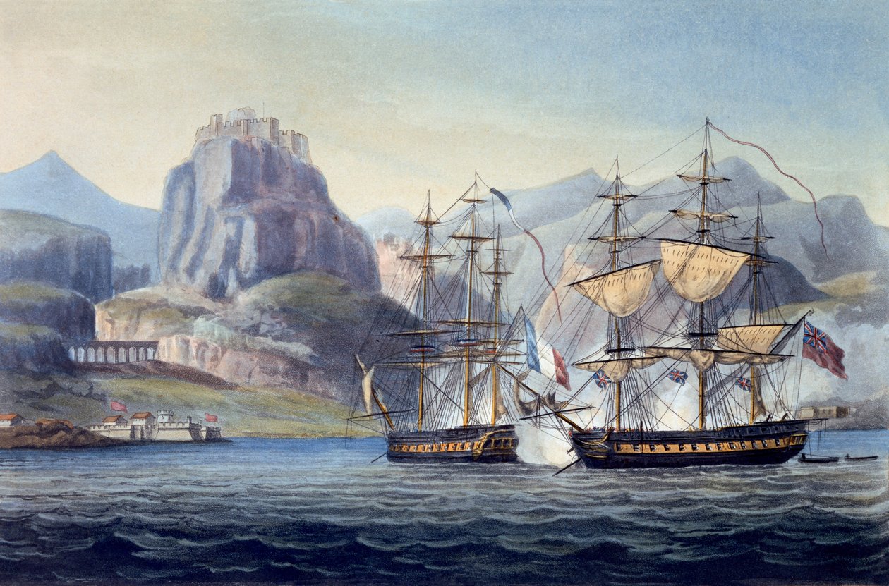 コルフ沖のHMSベルプーレによるVarの捕獲、1809年、J。ラルフ著、イギリス海軍年表 作： 英語学校