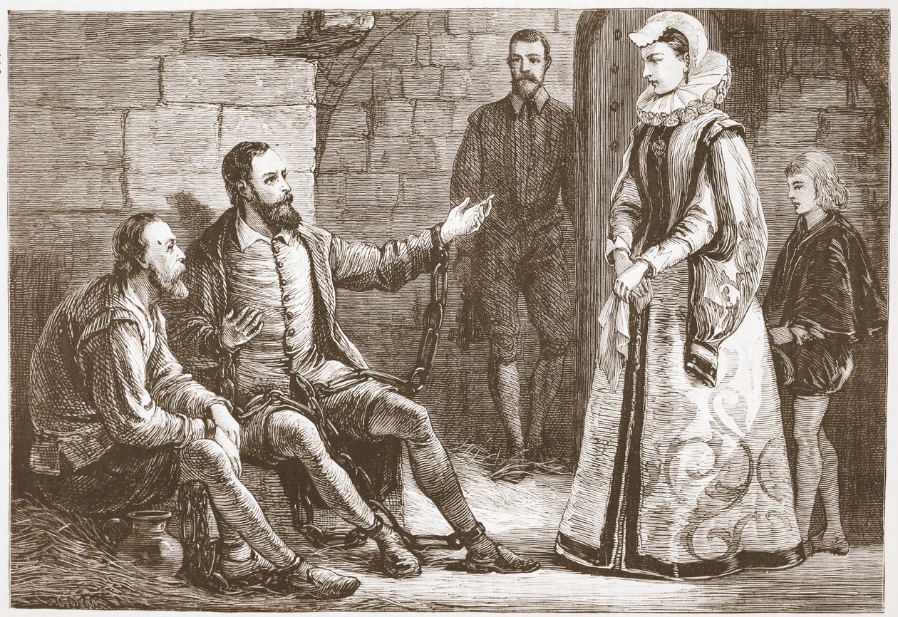 刑務所でドブレイとラグランジを訪れたルー伯爵夫人、ジェームズエイトケンワイリー（1808〜1890年）の「プロテスタンティズムの歴史」のイラスト、パブ。 1878 作： 英語学校