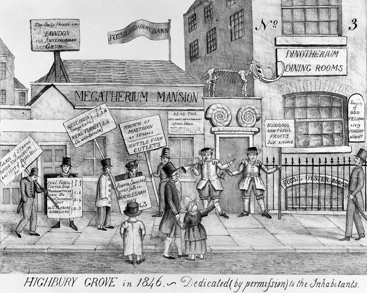 ハイベリーグローブのダイノテリウムダイニングルーム、1846年。 作： 英語学校