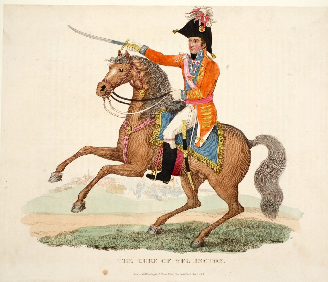 ウェリントン公爵、パブ。 1816年、ウィリアムマッドフォード作「ワーテルローの戦いの歴史的記述」からの挿絵 作： 英語学校