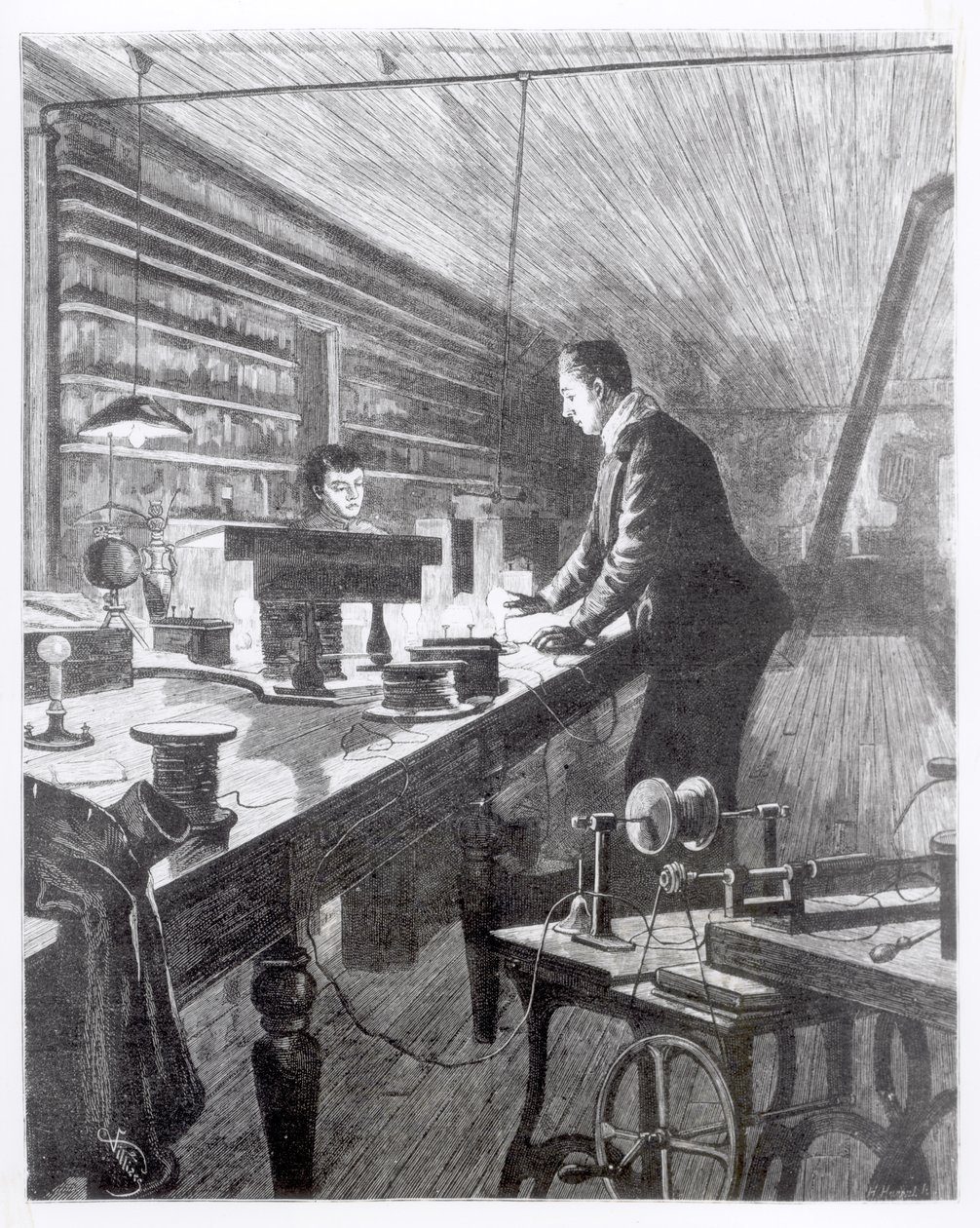 電灯、エジソン氏（1847〜1931年）の研究室 作： 英語学校