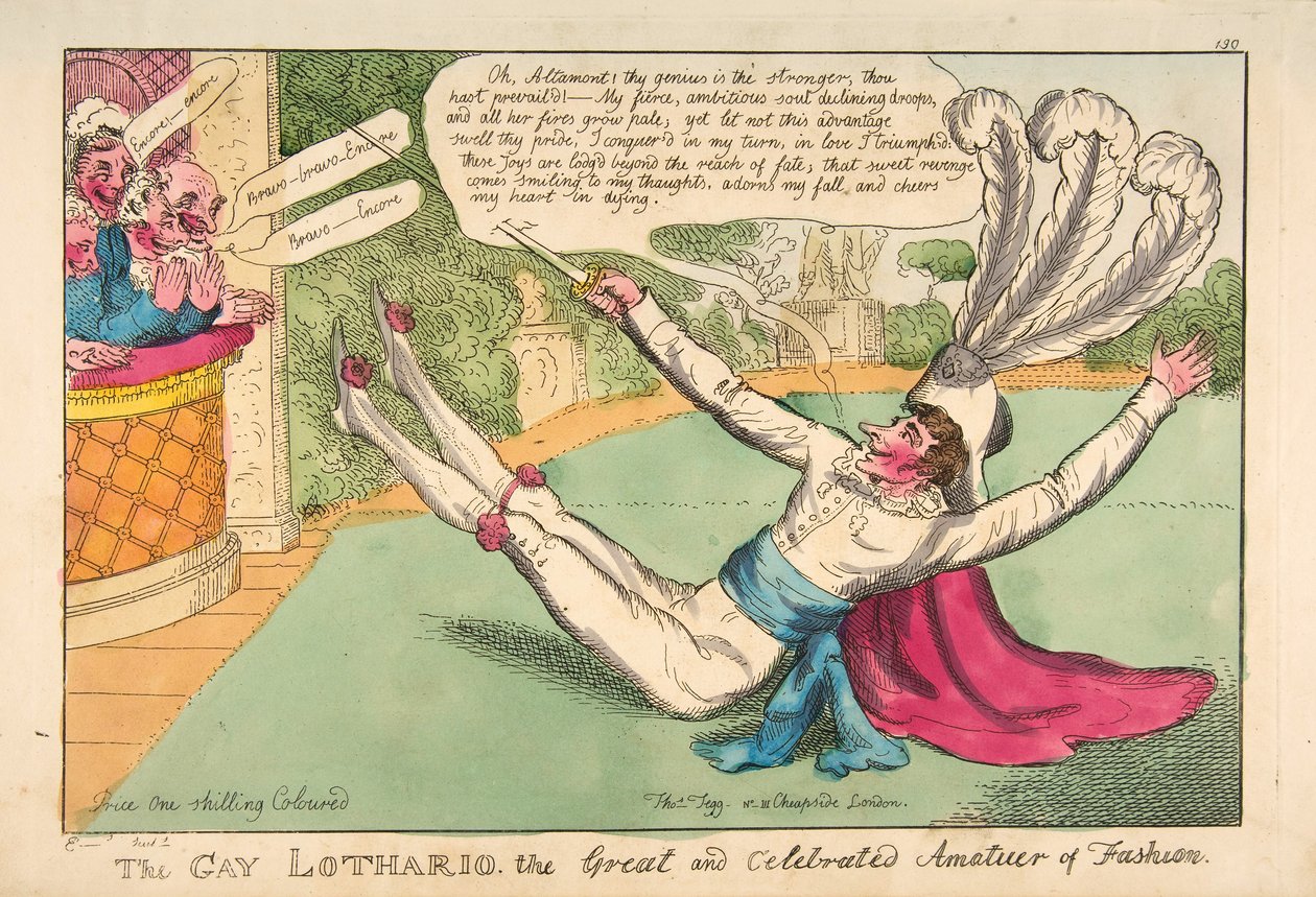The Gay Lothario.The Great and Celebrated Amatuer of Fashion（偉大で有名なファッションの愛好家）、パブ。1813年（手彩色彫刻）。 作： 英語学校