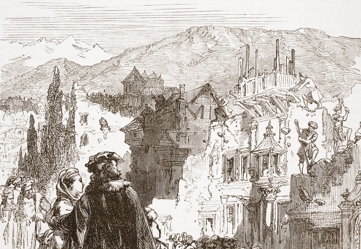 ジェームズエイトケンワイリー（1808-1890）によるパブのプロテスタンティズムの歴史からのイラストによる、都市の郊外を破壊するジュネーブ。 1878 作： 英語学校
