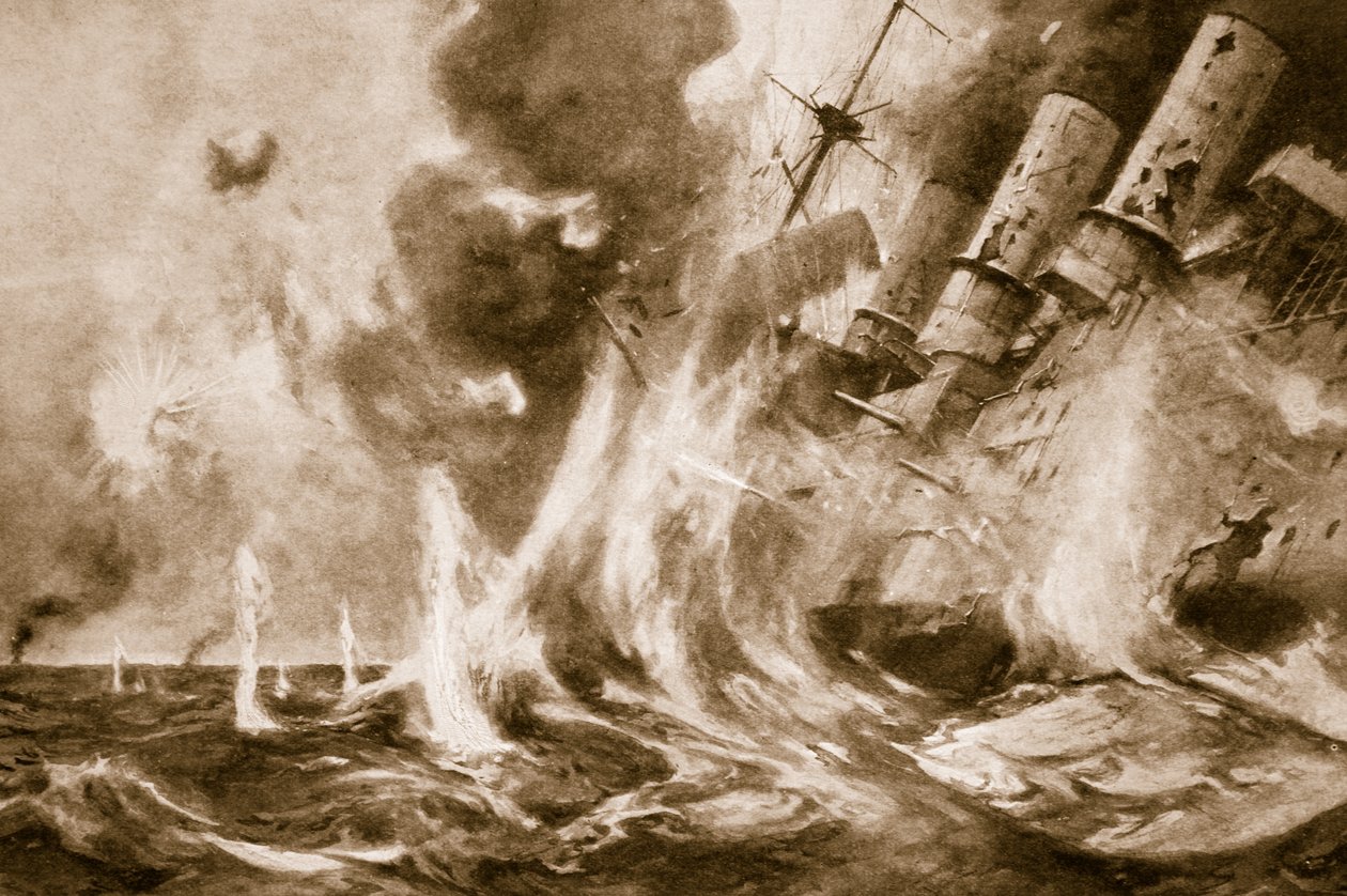 フォークランド沖でのイギリスの大勝利：ドイツ海軍大将は彼の旗艦、1914-19 作： 英語学校