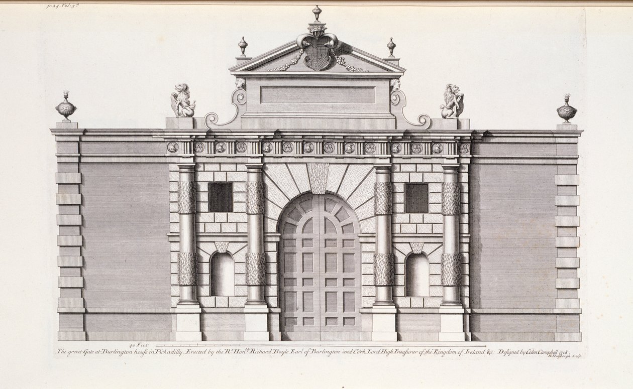ピカデリーのバーリントン・ハウスの大門（コーレン・キャンベル著「Vitruvius Britannicus or The British Architect」より 作： 英語学校