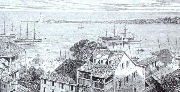 ナッソーの港（1880年頃に出版されたトーマス・ミルナー牧師の「The Gallery of Geography」より）（エングレーヴィング 作： 英語学校