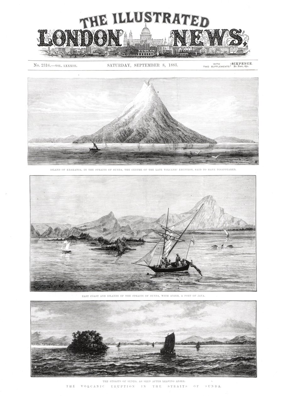 クラカトア島、The Illustrated London Newsの表紙、1883年9月8日 作： 英語学校
