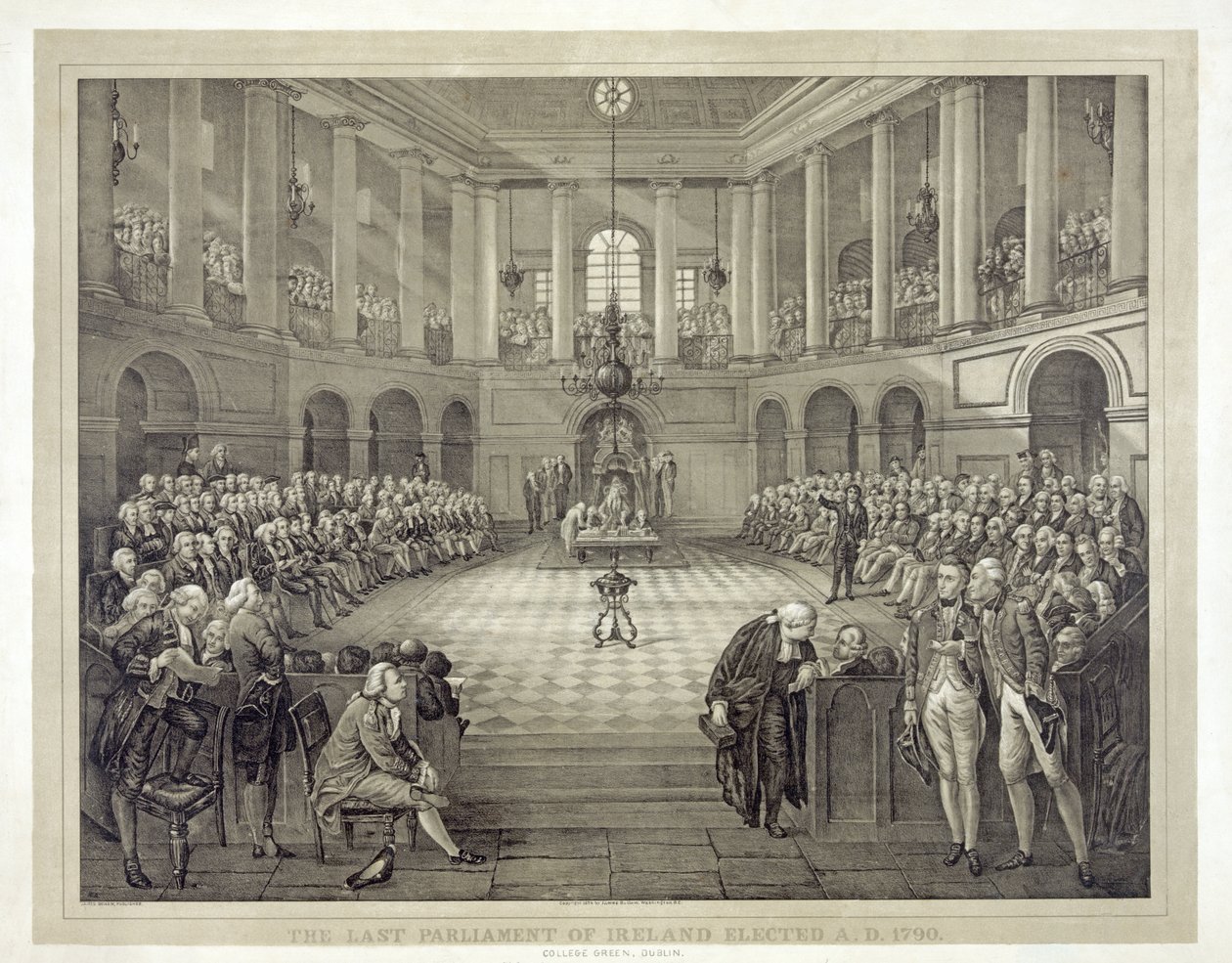 西暦1790年に選出されたアイルランドの最後の議会、パブ。1874年（リトグラフ）。 作： 英語学校