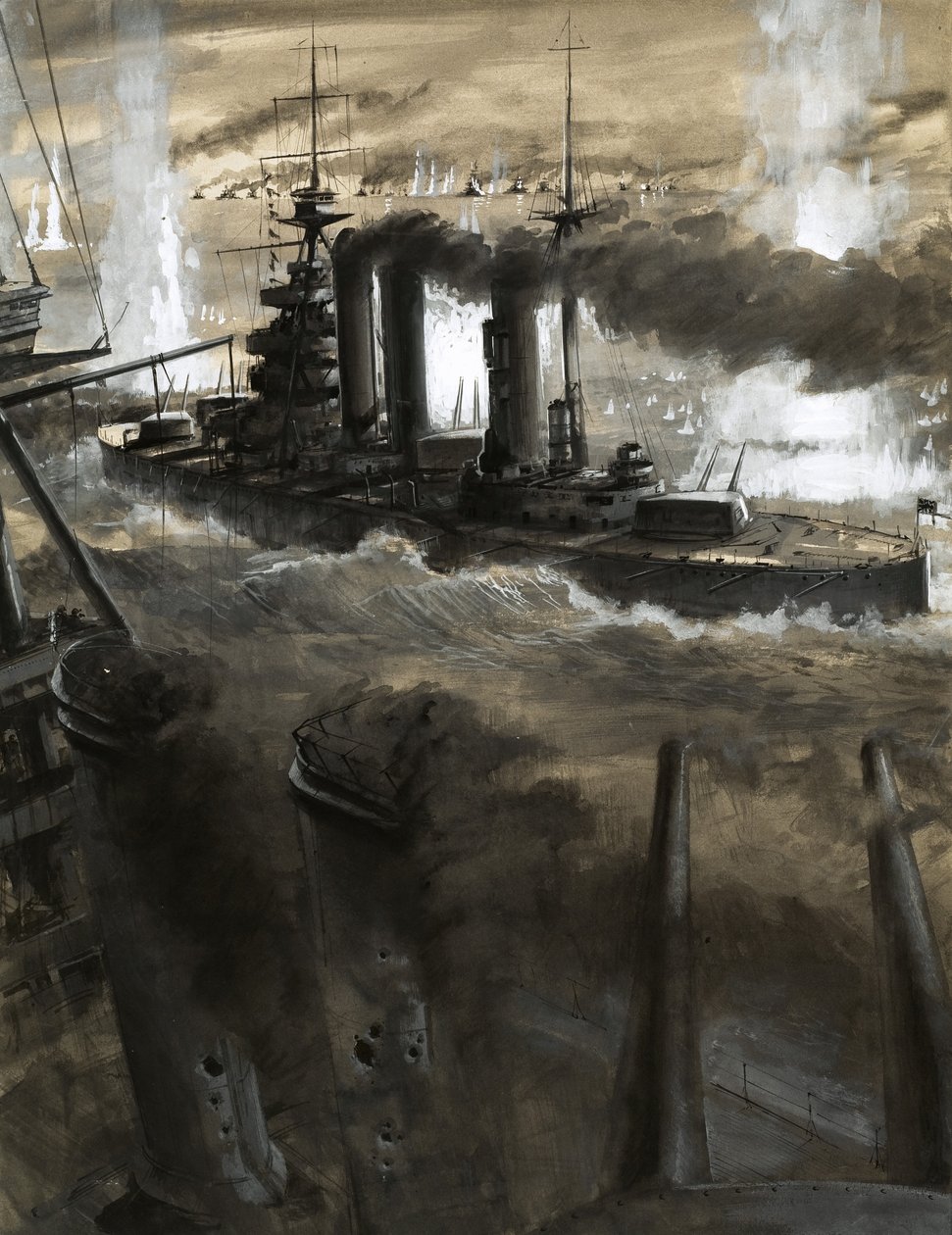 ユトランド海戦でドイツ艦隊に向かうライオン号 作： 英語学校
