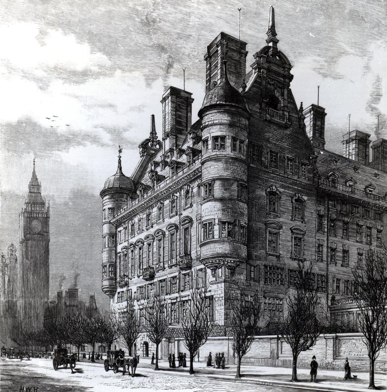 HWBによって刻まれたビクトリア堤防の新しい警察署は、「The Illustrated London News」c.1890に掲載されています。 作： 英語学校