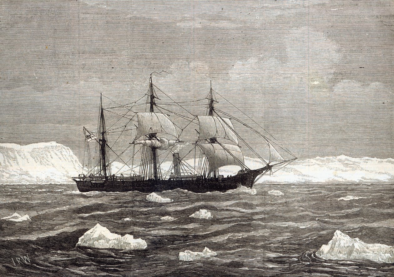 北極探検隊：1876年の「イラストレイテッドロンドンニュース」から、記録されているどの船よりも高い緯度に達したことを記念して、アラートの巻上げ色 作： 英語学校