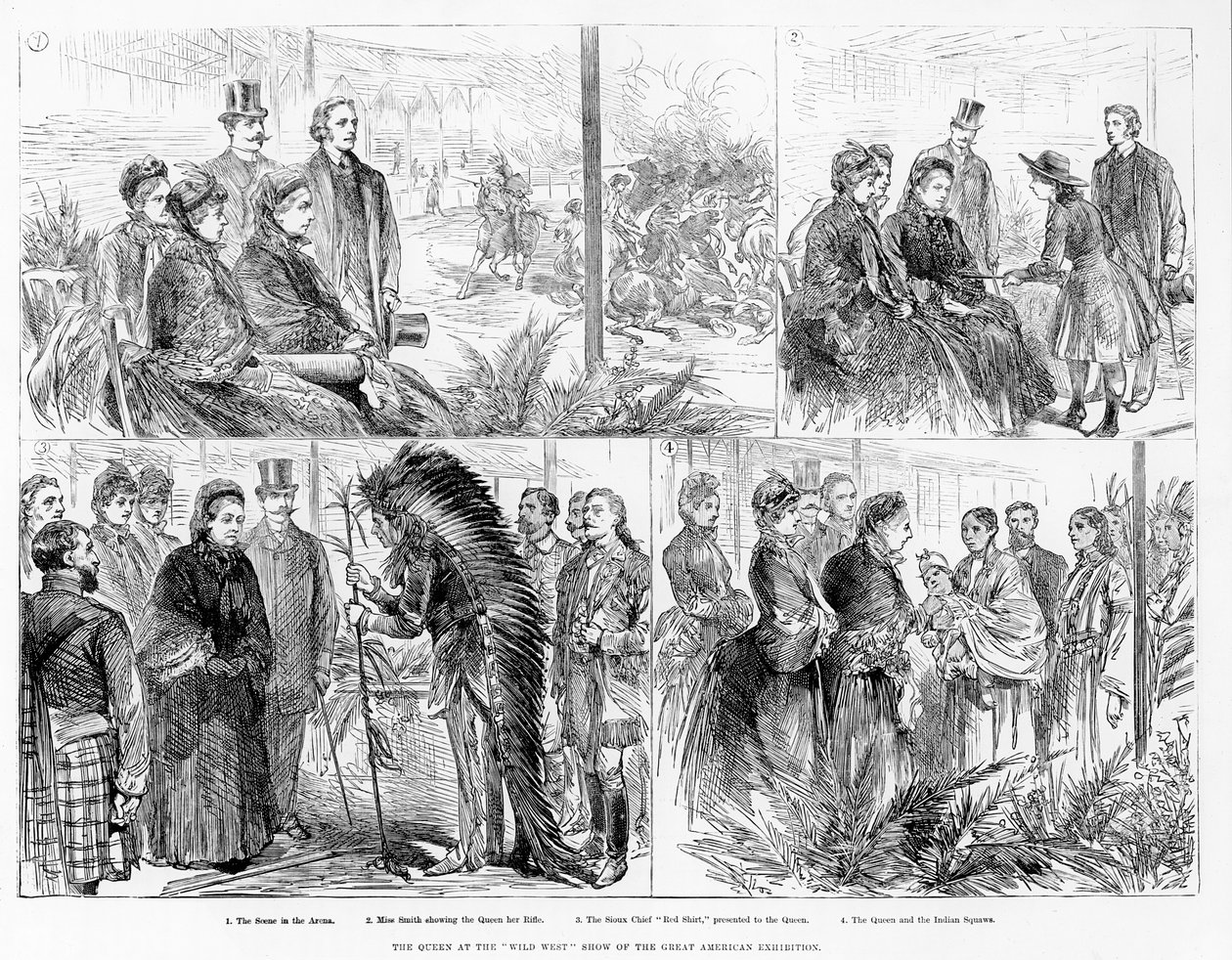 グレートアメリカンエキシビジョンのワイルドウェストショーの女王、1887年 作： 英語学校