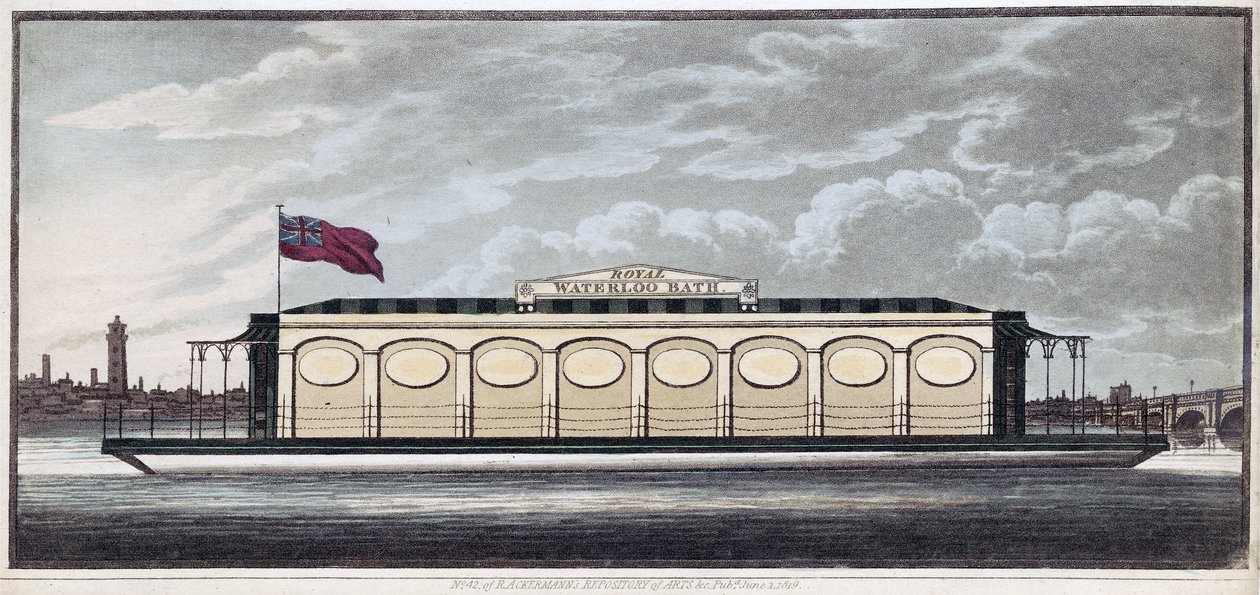 The Royal Waterloo Bath、パブ。1819年（カラー印刷）。 作： 英語学校