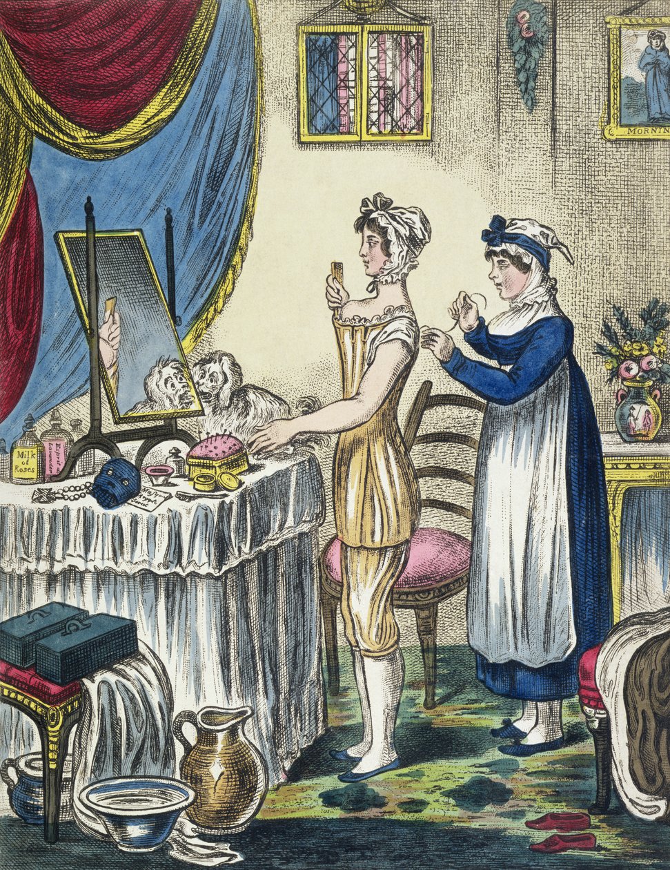 The Stays、plate 1 from the Progress of the Toilet、c.1810 作： 英語学校