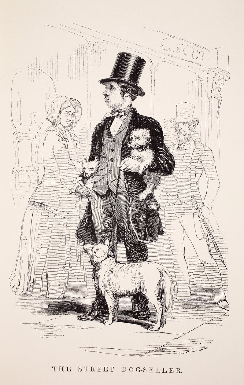 Street Dog-Seller、ロンドンレイバーとロンドンプアーのイラスト、ヘンリーメイヒューのパブ。 1862 作： 英語学校