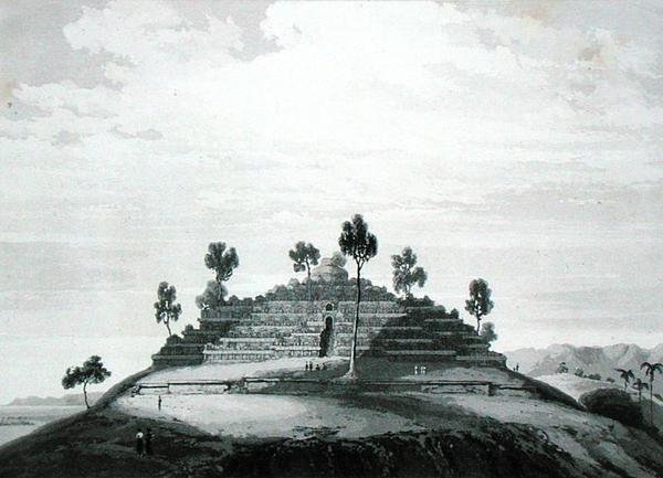 トーマス・スタンフォード・ラッフルズ（1781-1826）著『ジャワ島の歴史』（1830年（第2版）発行）より、ケドゥのボロ地区にあるボロ・ボドの寺院（リトグラフ版 作： 英語学校