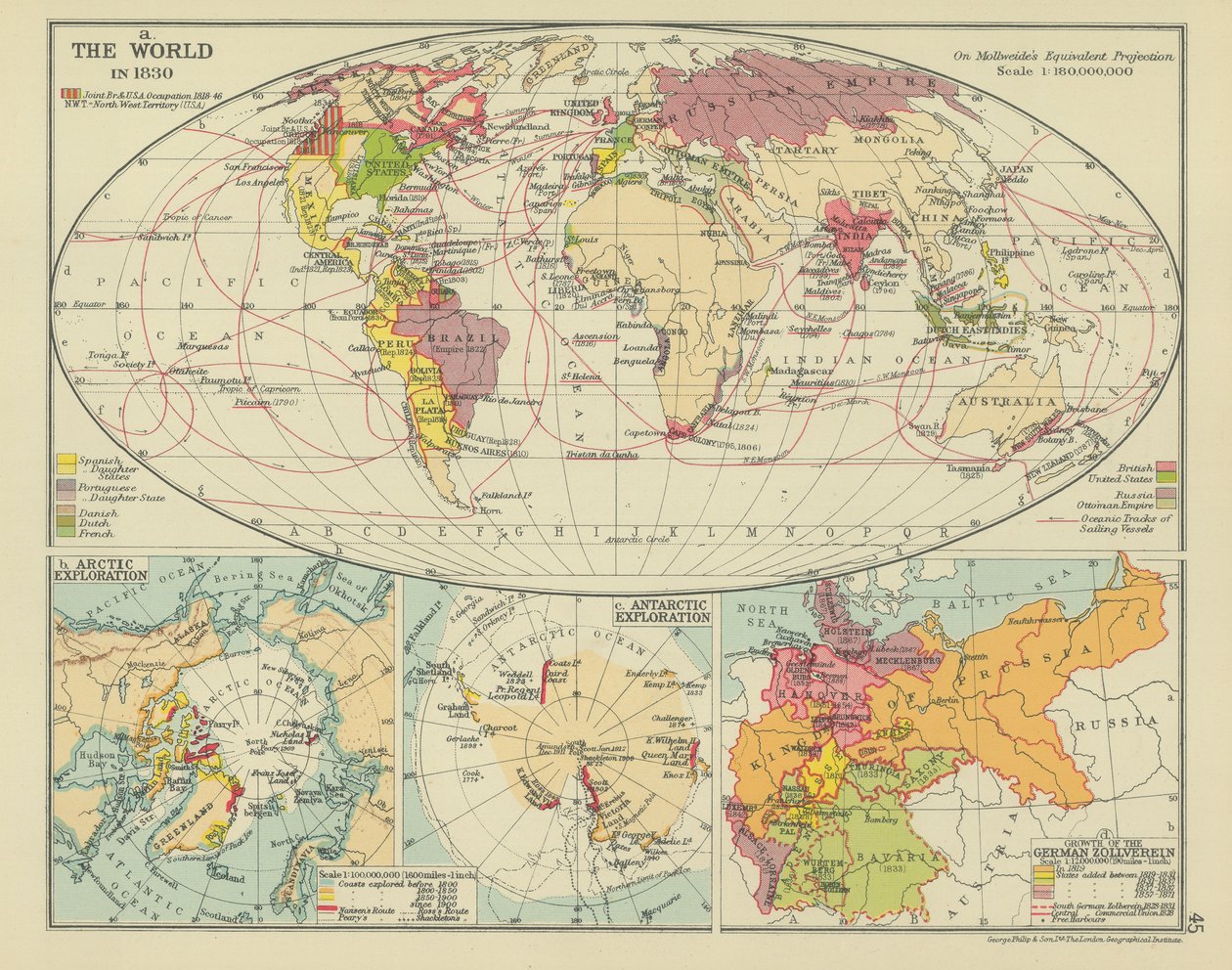 1830年の世界（カラーリトグラフ） 作： 英語学校