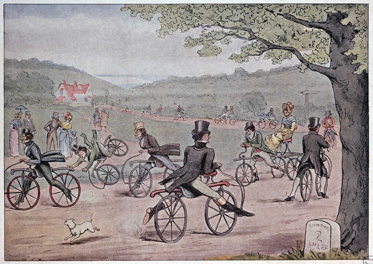 1819年の自転車-当時の英国製プリントより 作： 英語学校