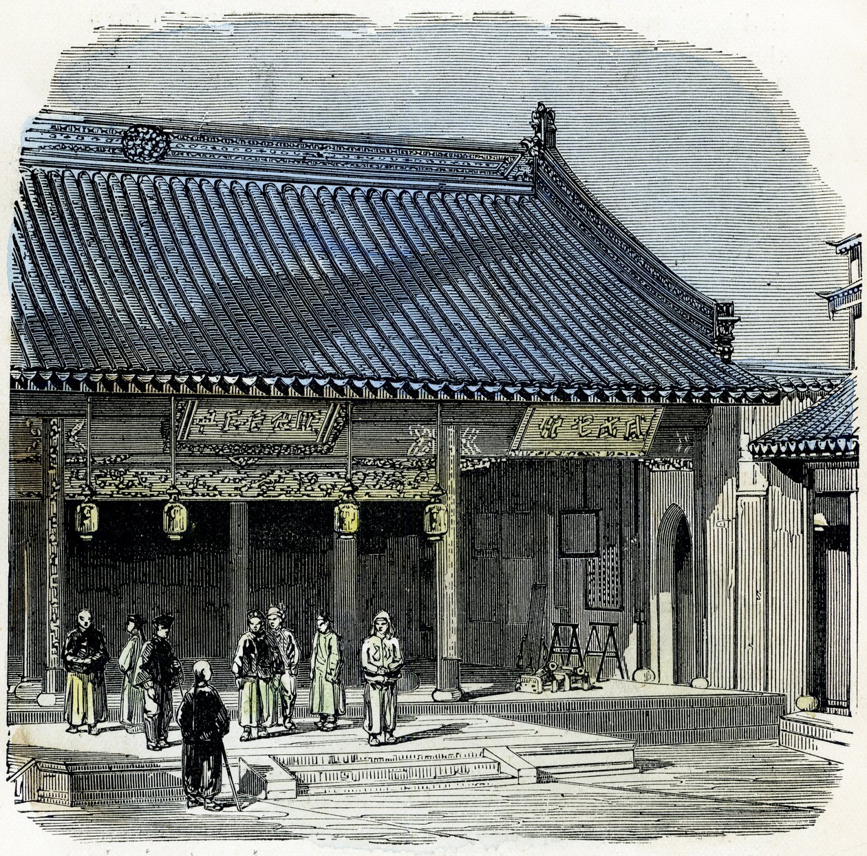 中国、蘇楚（蘇州）にある中王宮の入り口。1864年（リトグラフ） 作： 英語学校
