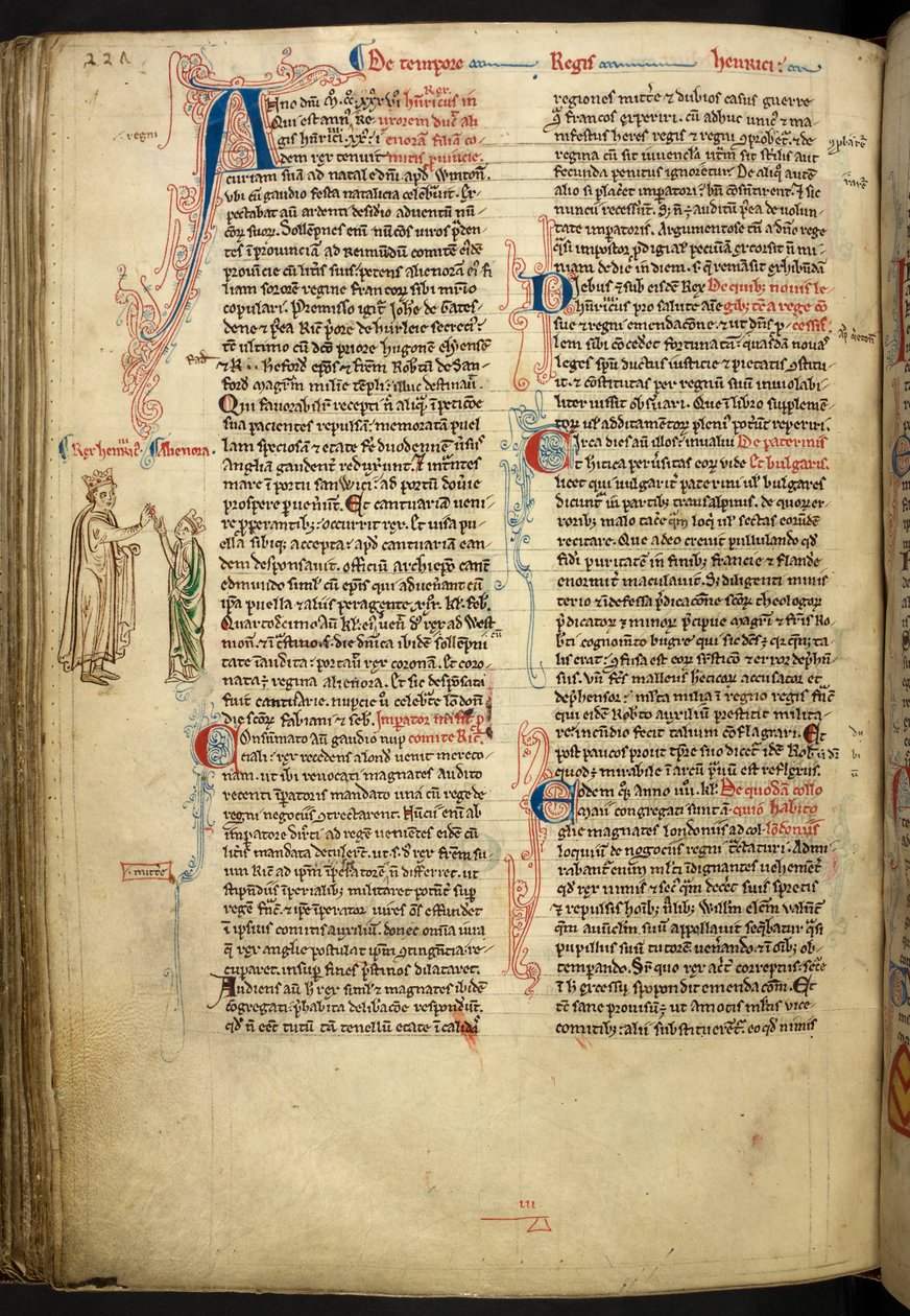 The Marriage of Henry III and Eleanor of Provence from The Historia Anglorum, Matthew Paris, MS Royal 14 CVII, f. 124.v、c.1250-59 作： 英語学校