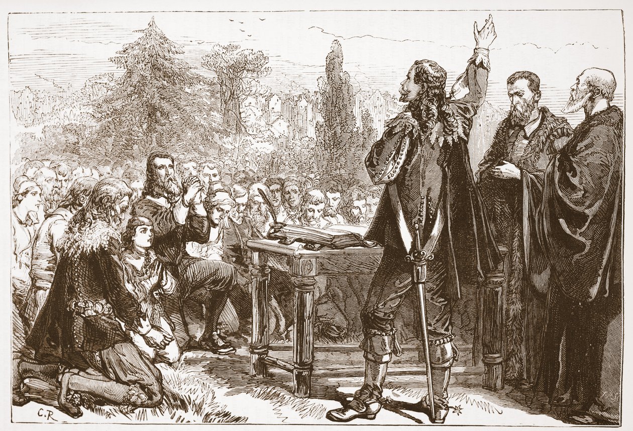 ジェームズエイトケンワイリー（1808-1890）によるパブのプロテスタンティズムの歴史からのイラスト、エジンバラ、グレイフライアーズチャーチヤードでの国家契約の宣誓と加入1878 作： 英語学校