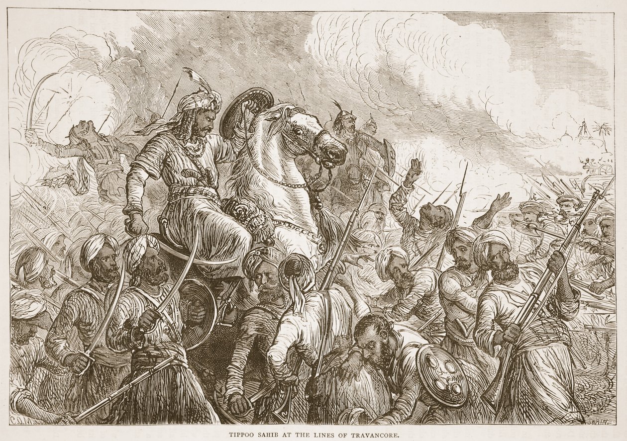 Travancoreの路線でのTippoo Sahib、James GrantによるCassells Illustrated History of Indiaのイラスト、パブ。 1879 作： 英語学校