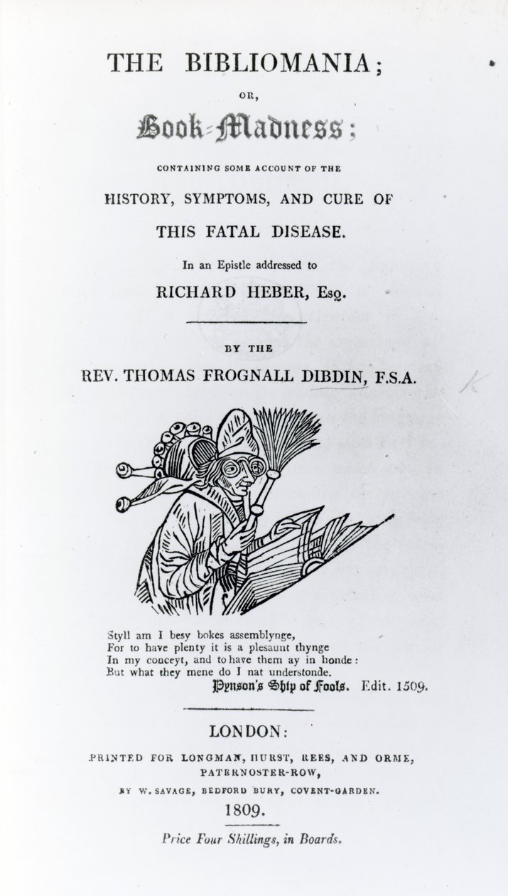 Thomas Frognall Dibdin牧師によるBibliomaniaのタイトルページ、1809年発行（印刷物） 作： 英語学校