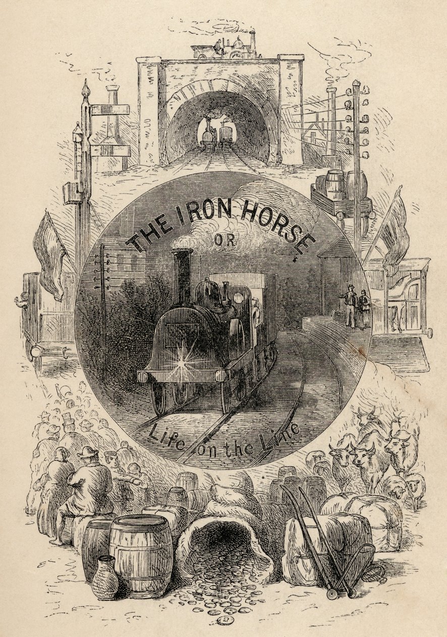 1884年に発行されたRM BallantyneによるThe Iron Horse or Life on the Lineのタイトルページ 作： 英語学校