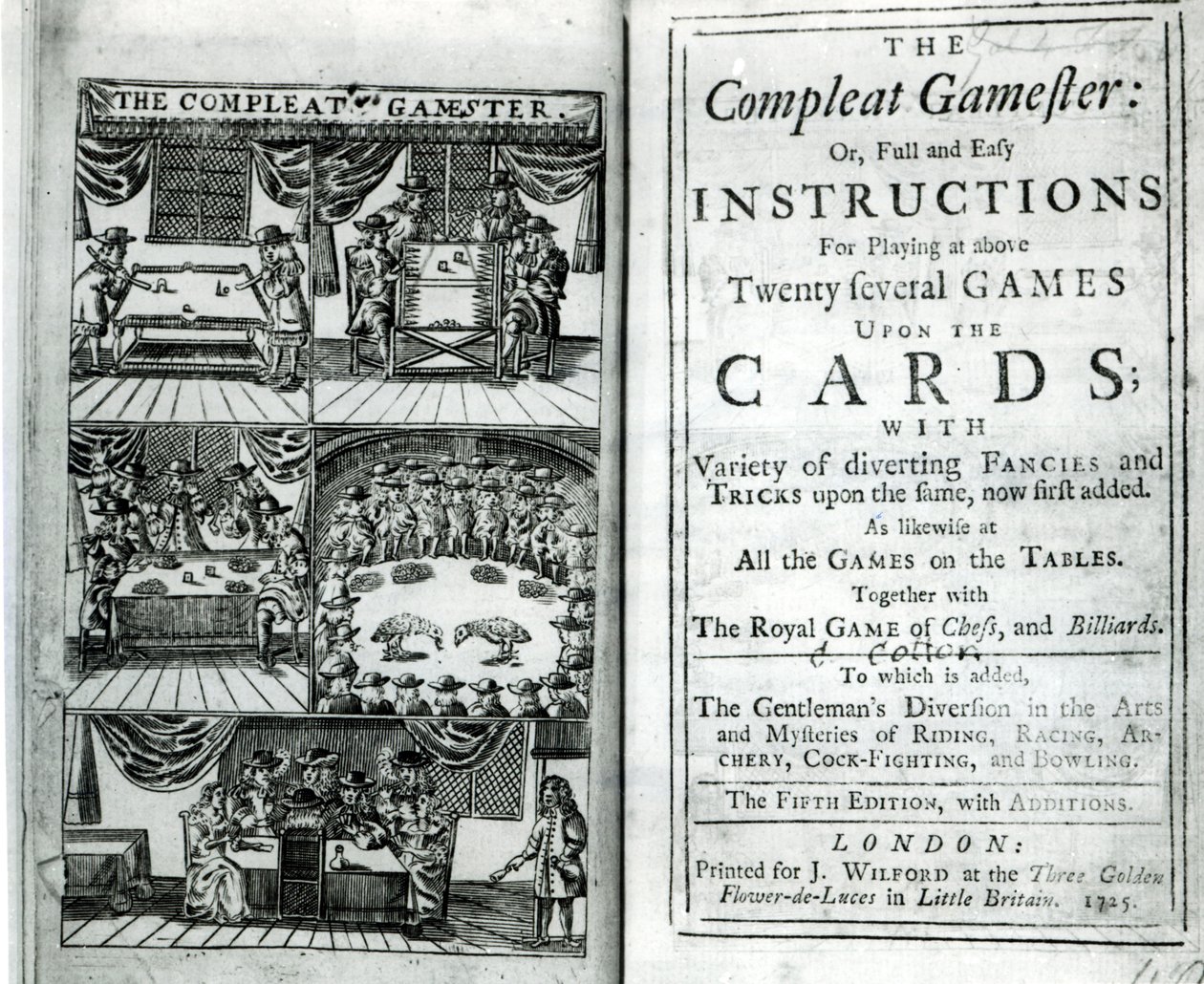 The Compleat Gamesterの第5版のタイトルページ。チャールズコットン（1630-87）に帰属。 1725 作： 英語学校