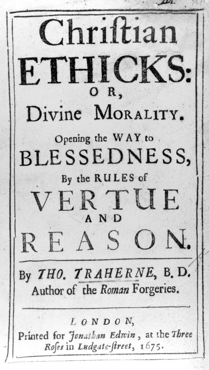 1675年に出版されたThomas TraherneによるChristian Ethicksのタイトルページ 作： 英語学校