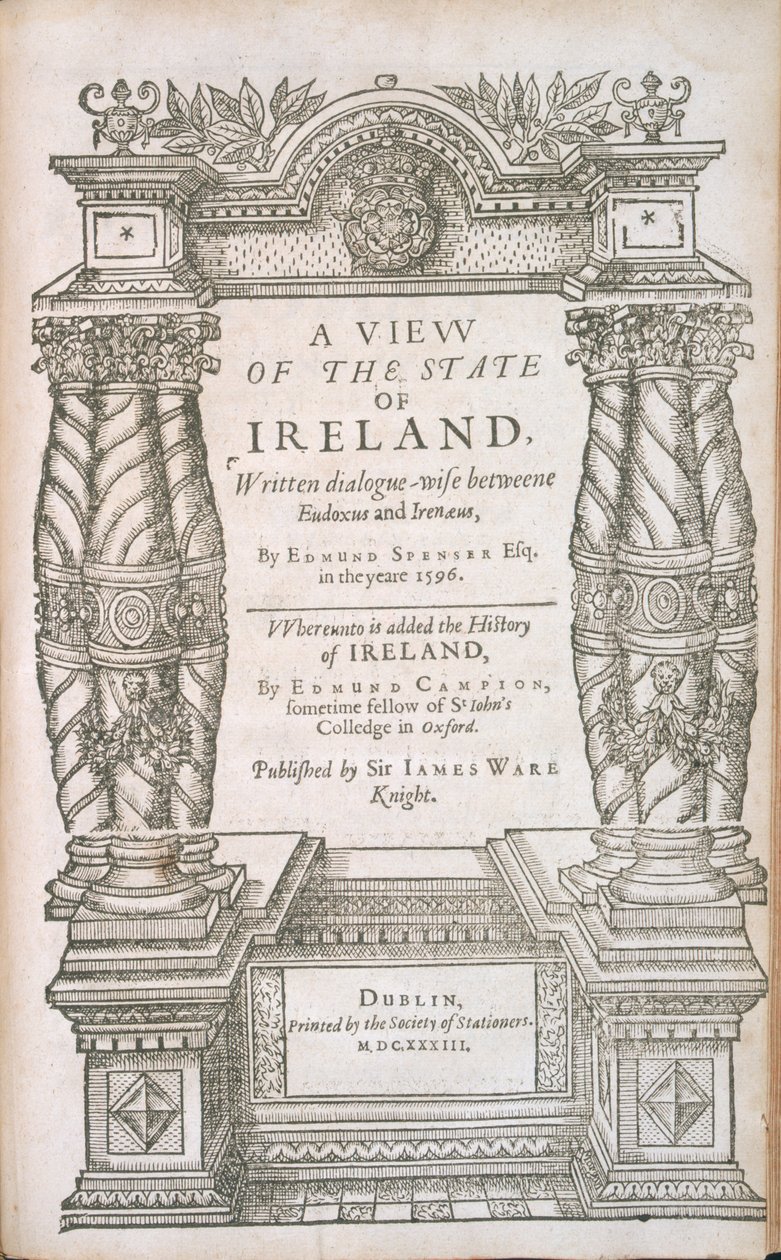 アイルランドの州とアイルランドの歴史の眺めへのタイトルページ、1633 作： 英語学校