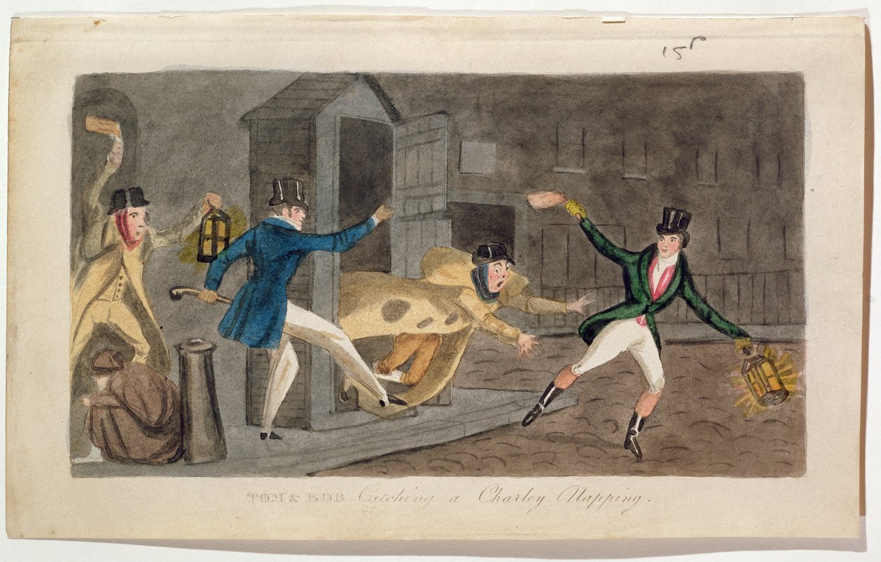 トムとボブがチャーリーの昼寝をとらえる、1821年（アクアチント） 作： 英語学校