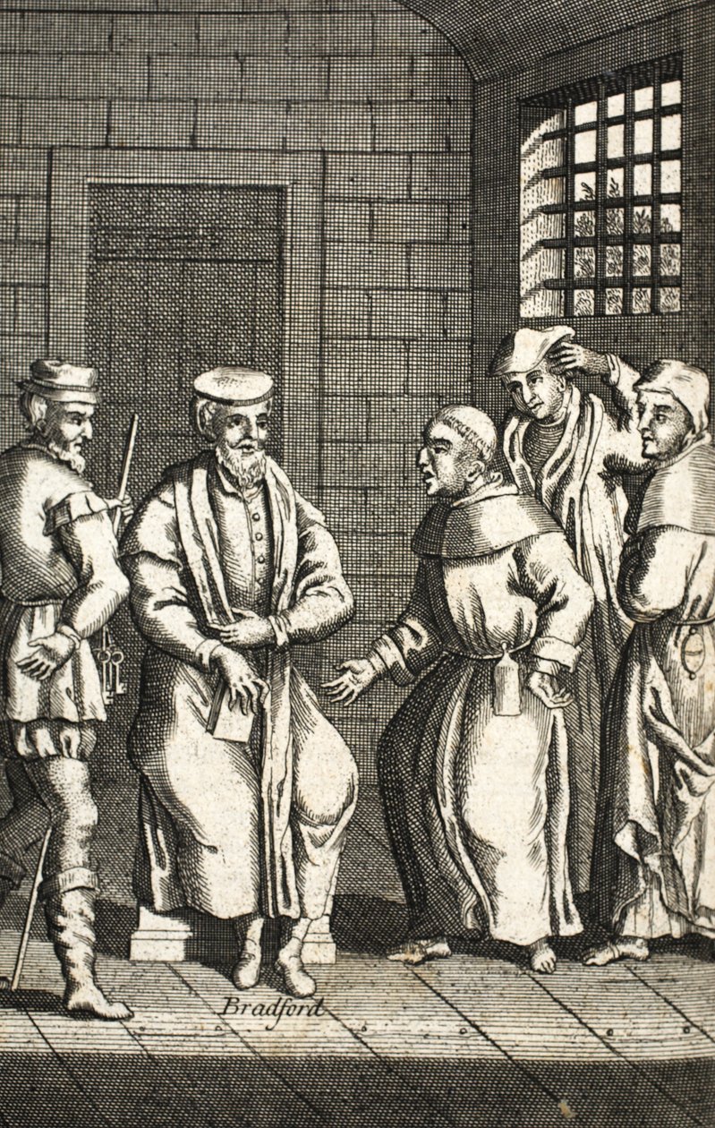 ブラッドフォード氏と話している2人のスペインの修道士。ジョンフォックス; c17th;キツネ; 作： 英語学校